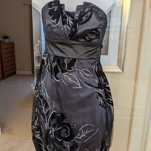 Vintage Speechless Strapless Black Floral Mini Prom Wedding Dress sz 9